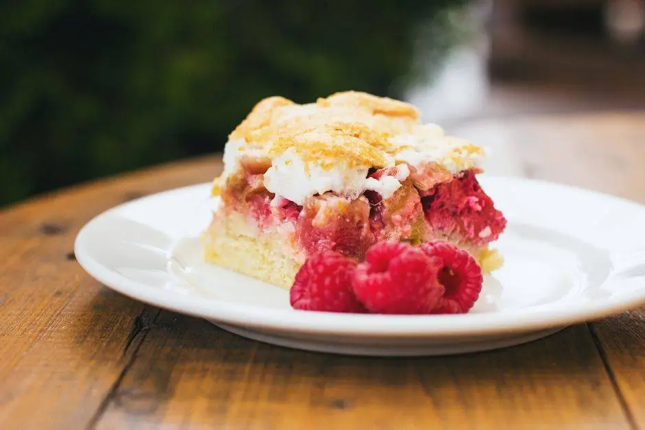 Delicious homemade raspberry cake with whipped cream on a plate, perfect for dessert lovers.